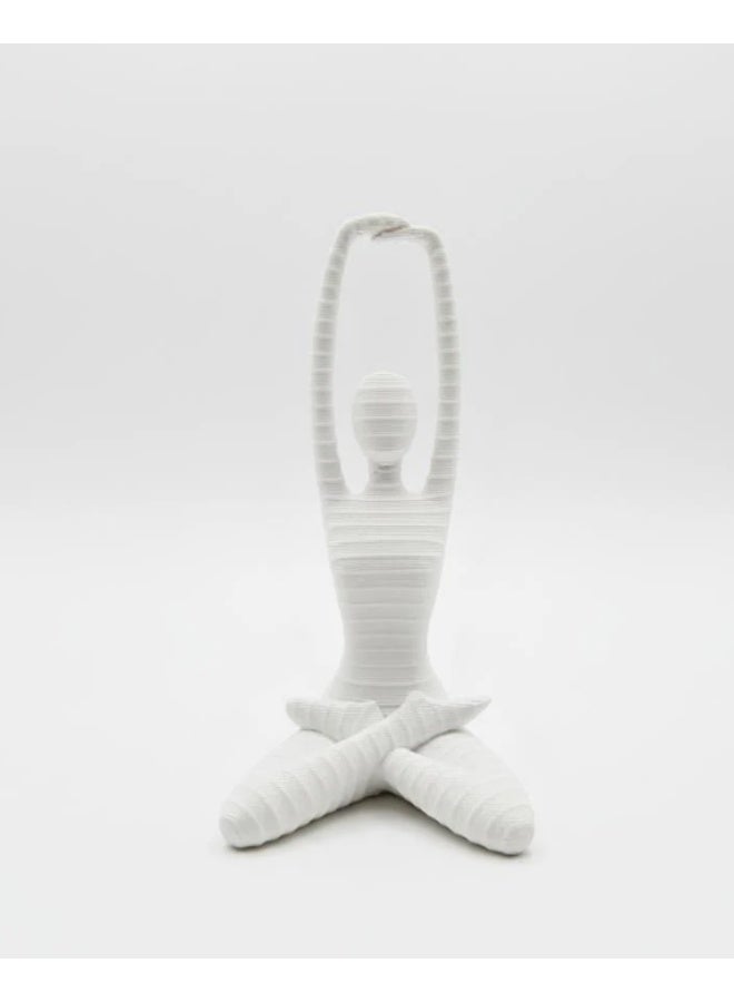 أي كي دي سي تمثال صغير فاخر من السيراميك الفاخر لفتاة اليوغا من AKDC - وضعية تأمل بيضاء - ديكور منزلي هادئ 21 سم - Image 2