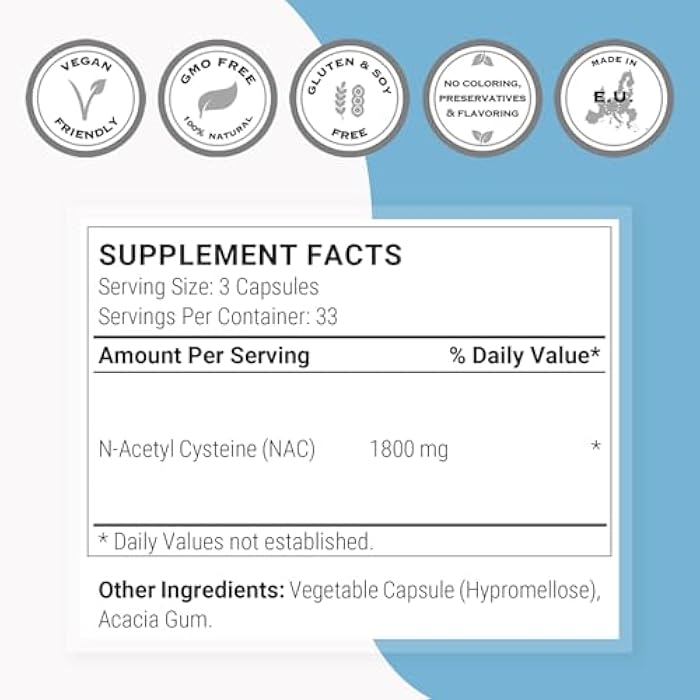 Supersmart - NAC N-Acetyl Cysteine 1800 mg Per Day - Amino Acids - Antioxiddants & Anti Aging Supplement - Glutathione Precursor | Non-GMO & Gluten Free - 100 Vegetarian Capsules - Image 4
