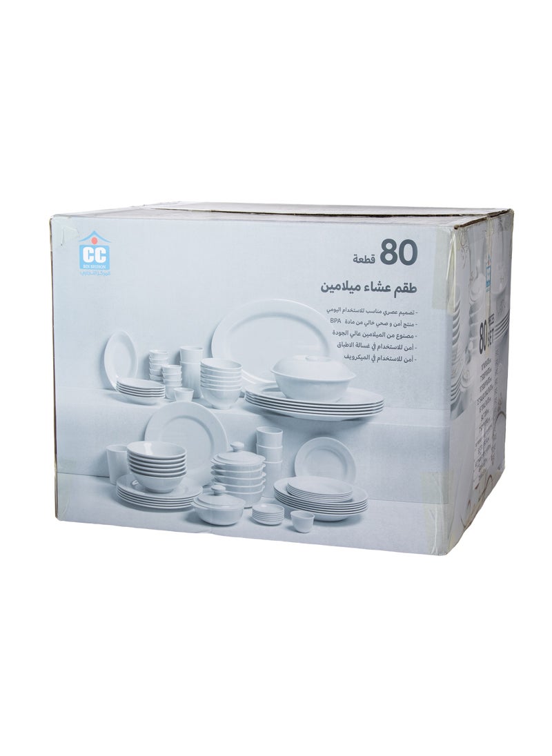 80 Piece Melamine Dinner Set Plain White Suitable for Everyday Use Microwave Safe and Dishwasher Safe