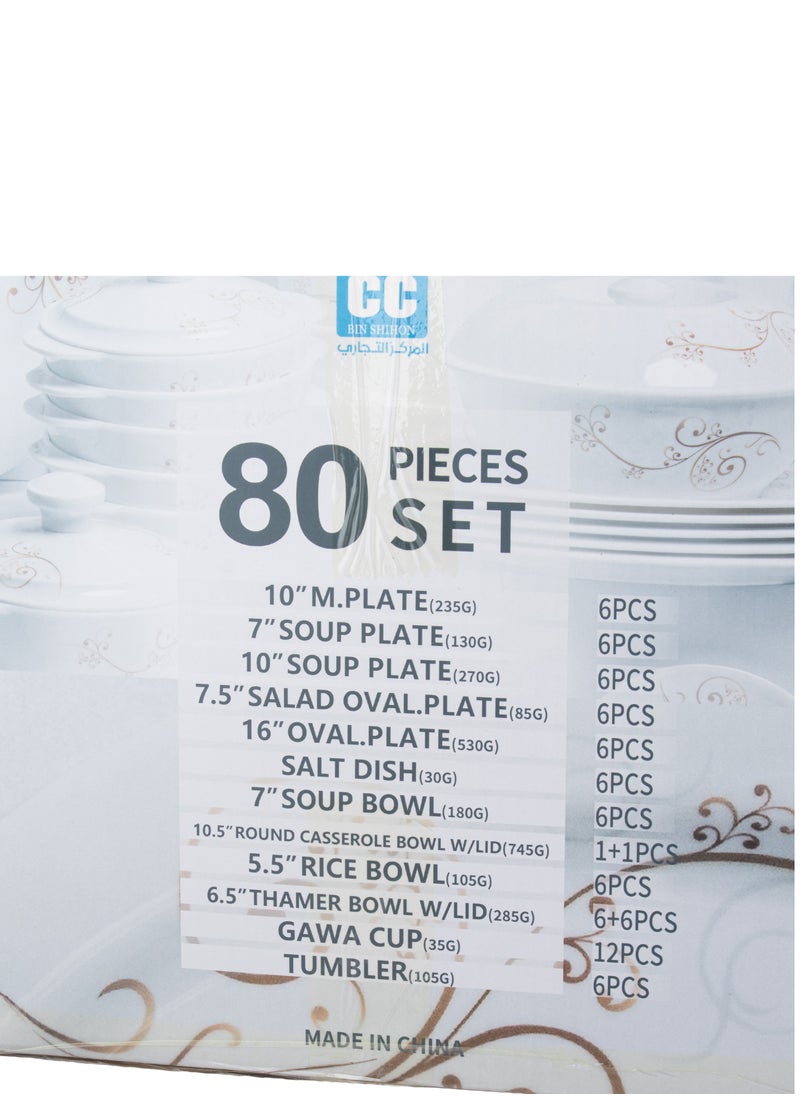 80 Piece Melamine Dinner Set Plain White Suitable for Everyday Use Microwave Safe and Dishwasher Safe