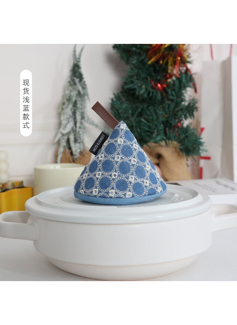 Arabest Japanese Style Denim Embroidery Kitchen Anti-scalding Triangle Pot Handle Cap Heat Insulation Gloves Cute Fabric Pot Cap Pot Jacket Light Blue 