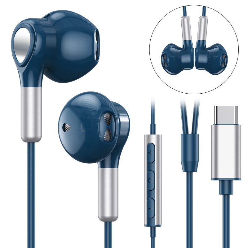 BENEWY سماعات USB C لهواتف سامسونج جالاكسي S24 S23 ألترا S22 S21 FE S20 A54 A53 سماعات أذن USB C مع ميكروفون تحكم في الصوت سماعات سلكية USB Type C لهواتف آيفون 16 15 برو ماكس بلس آيباد برو بيكسل 8 7 6a - Image 2