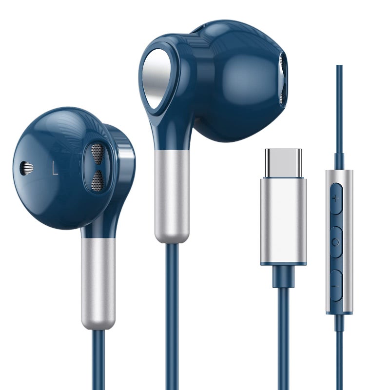 BENEWY سماعات USB C لهواتف سامسونج جالاكسي S24 S23 ألترا S22 S21 FE S20 A54 A53 سماعات أذن USB C مع ميكروفون تحكم في الصوت سماعات سلكية USB Type C لهواتف آيفون 16 15 برو ماكس بلس آيباد برو بيكسل 8 7 6a - Image 1