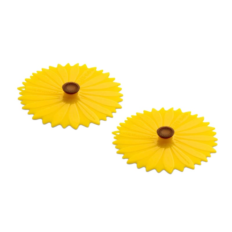 Charles Viancin Charles Viancin  Set of 2 Sunflower 4 Silicone Drink Covers  Airtight Seal on Any SmoothRimmed Glass Keep Drinks Cool or Hot Protect from Winged Pests  BPAFree  Oven Freezer Dishwasher Safe 