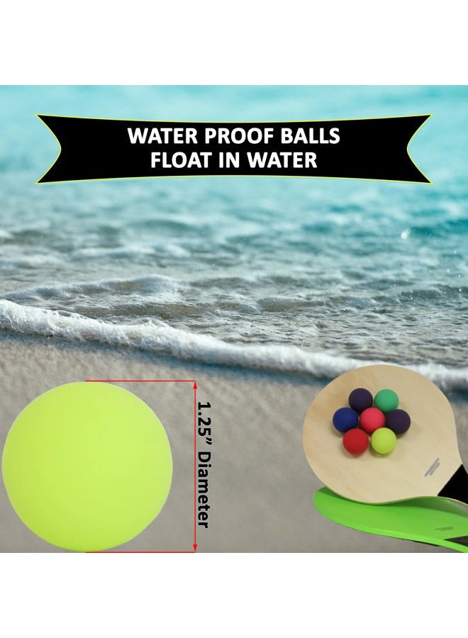 W4W Kadima Beach Paddle Ball Racket Set - Bundle Pack Includes 4 Balls & 2 Paddles - Natural - Image 3