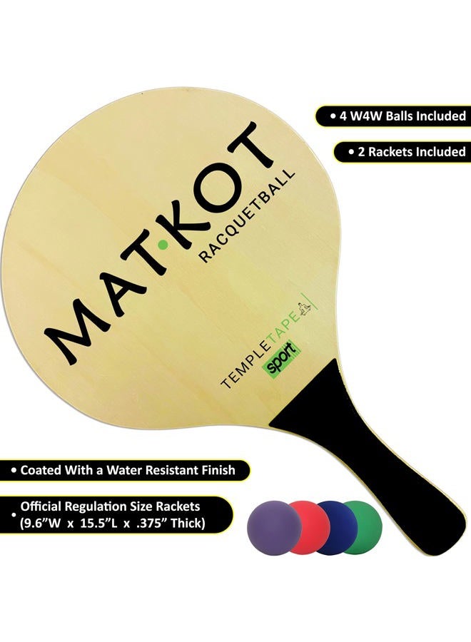 W4W Kadima Beach Paddle Ball Racket Set - Bundle Pack Includes 4 Balls & 2 Paddles - Natural - Image 2