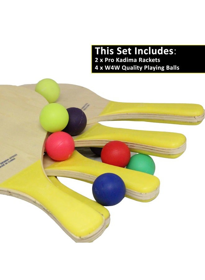 W4W Kadima Beach Paddle Ball Racket Set - Bundle Pack Includes 4 Balls & 2 Paddles - Natural - Image 5