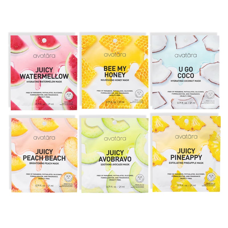 Avatara Get up Slay 6Pack Sheet Mask Set Beauty and Skincare Face Masks Collection Natural Extracts Hydrating Skin Care Set All Skin Types Packaging May Vary