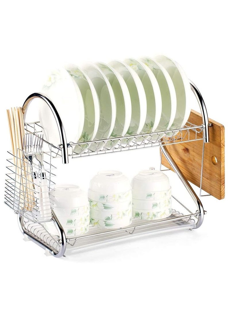 DubaiGallery - Dish Rack 2 Tier Dish Drainer Draining Board Draining Rack Cup Bowl Holder Chopsticks Rack Cutting Board Holder - Image 1