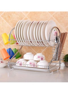Dish Rack 2 Tier Dish Drainer Draining Board Draining Rack Cup Bowl Holder Chopsticks Rack Cutting Board Holder