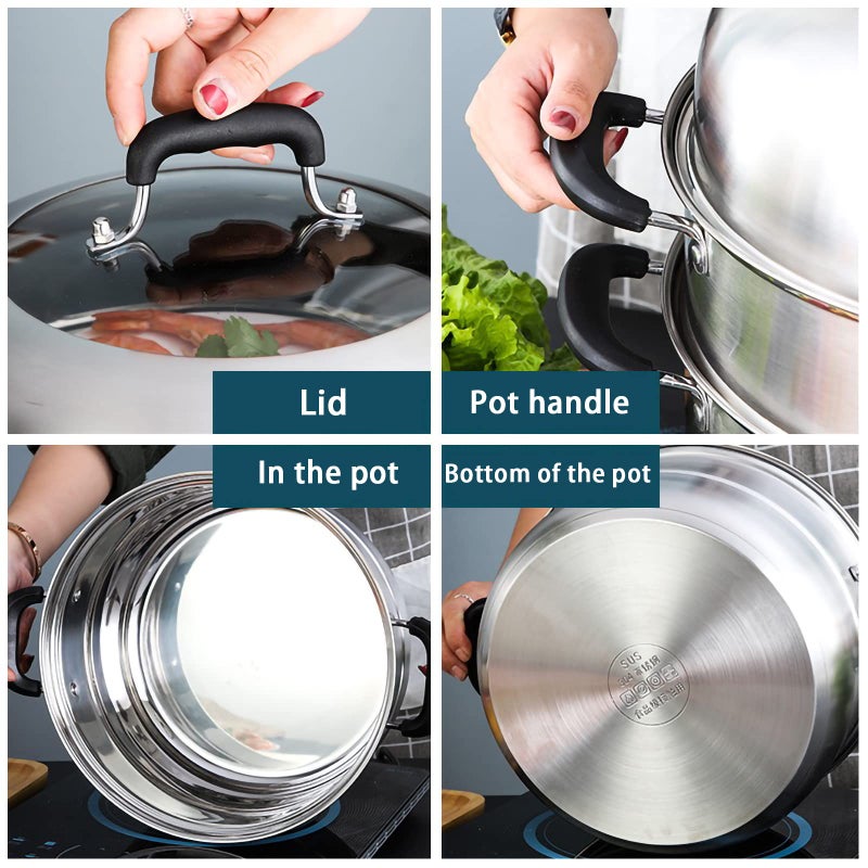 MANO Steamer Pot for Cooking 12.6 inch Steam Pots with Lid 2-tier Stainless Steel Steaming Pot Multipurpose Cookware with Handle for Vegetable, Dumpling, Stock, Sauce, Foodâ€¦ - Image 4