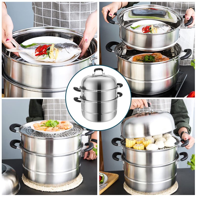 MANO Steamer Pot for Cooking 12.6 inch Steam Pots with Lid 2-tier Stainless Steel Steaming Pot Multipurpose Cookware with Handle for Vegetable, Dumpling, Stock, Sauce, Foodâ€¦ - Image 5