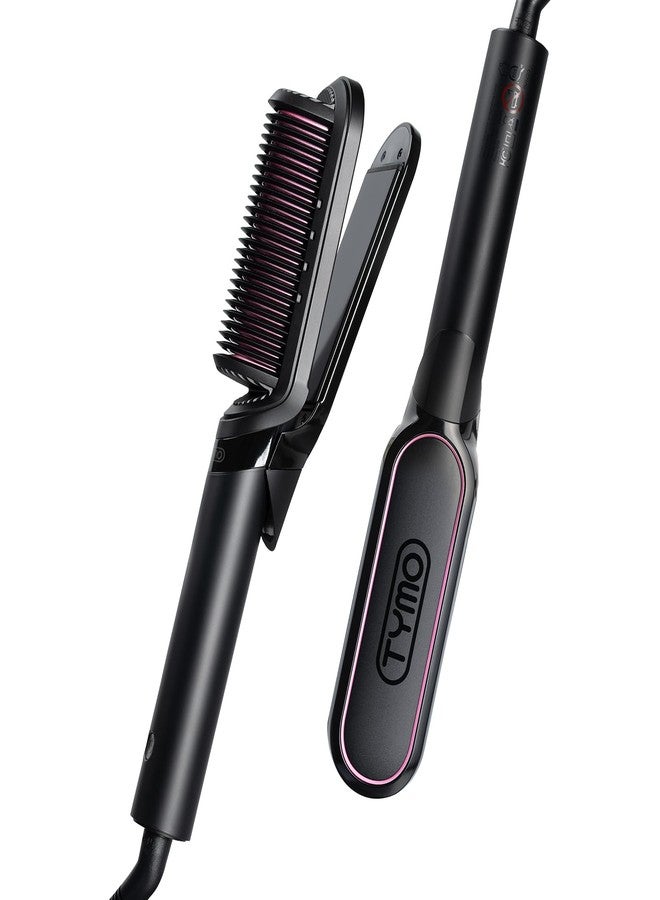 TYMO Flat Iron Hair Straightener Brush 2 in 1, 200M Ions Hair Straighteners for Women, Ceramic Straightening Hot Comb for Anti-Frizz Straights, Waves, Curl, 3X Less Heat Damage, Dual Voltage, Black - Image 1
