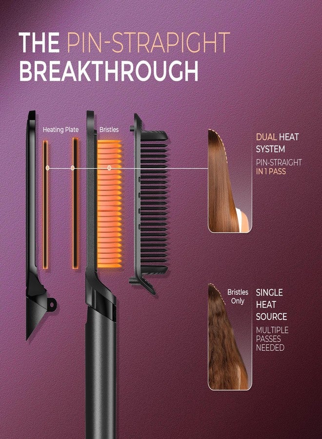 TYMO Flat Iron Hair Straightener Brush 2 in 1, 200M Ions Hair Straighteners for Women, Ceramic Straightening Hot Comb for Anti-Frizz Straights, Waves, Curl, 3X Less Heat Damage, Dual Voltage, Black - Image 3