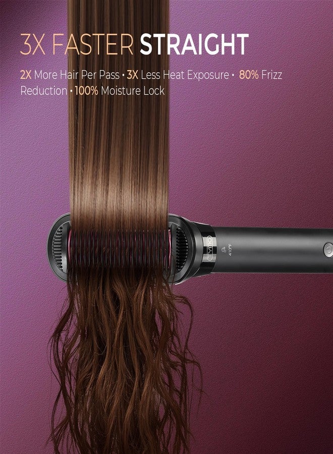 TYMO Flat Iron Hair Straightener Brush 2 in 1, 200M Ions Hair Straighteners for Women, Ceramic Straightening Hot Comb for Anti-Frizz Straights, Waves, Curl, 3X Less Heat Damage, Dual Voltage, Black - Image 4