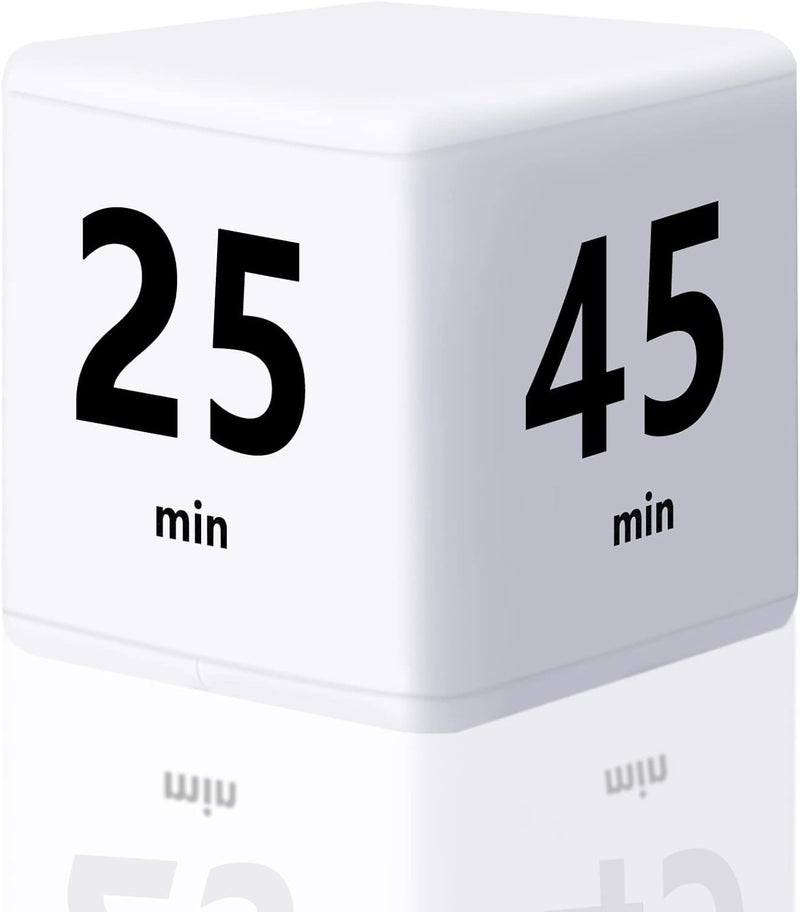 Mockery Cube Kitchen Timer Gravity Sensor Flip Cube Countdown Timer 2.6 Inch for Kids Square Workout Exercise Game 5-15-25-45 Minutes for Time Management (White) - Image 1
