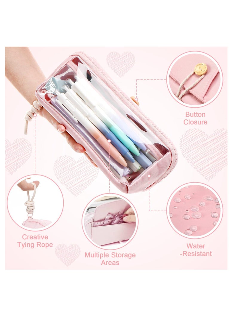 Excefore - Large Pencil Pouch, Big Capacity Pencil Case with 5 Compartments, Multifunctional Cosmetic Bag, Simple Stationery Organizer, College Office Travel Storage Bag for Girls Adult, Pink - Image 1
