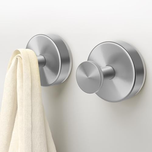Deluwire Suction Cup Hooks for Shower,2 Packs Towel Holder,Removable Shower Towel Suction Hooks for Bathroom Wall,Kitchen,Glass,Mirror,Tile to Hang Robes,Loofah-Silver(No Rough or Dirty Surfaces.) - Image 1
