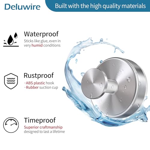 Deluwire Suction Cup Hooks for Shower,2 Packs Towel Holder,Removable Shower Towel Suction Hooks for Bathroom Wall,Kitchen,Glass,Mirror,Tile to Hang Robes,Loofah-Silver(No Rough or Dirty Surfaces.) - Image 5