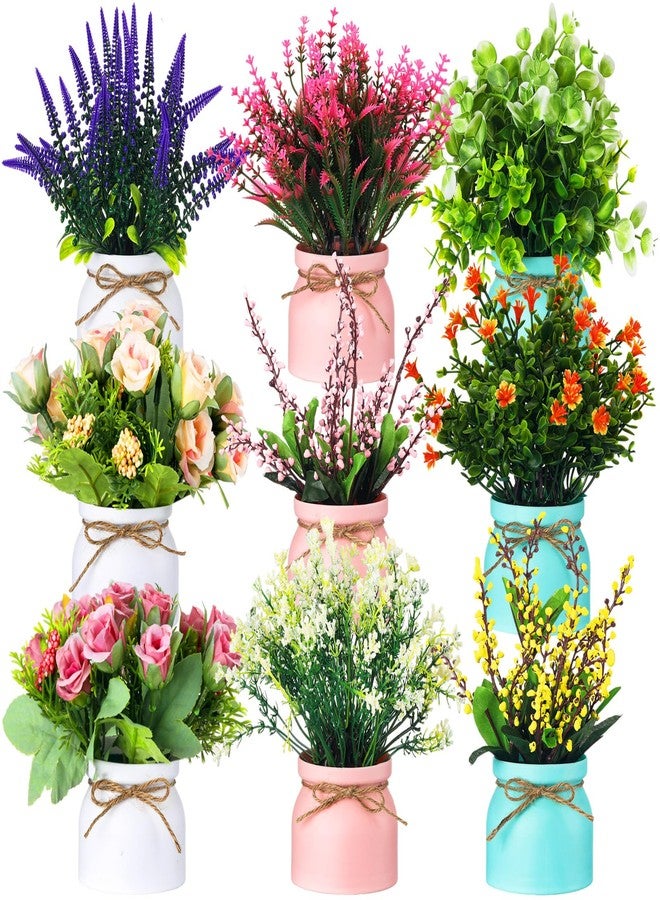 Solsew 9 Pcs Spring Tables Centerpiece Artificial Pot Flowers Small Fake Plants in Vase Artificial Faux Potted Plants with Flowers for Spring Summer Wedding Farmhouse Home Office Table Decor - Image 1