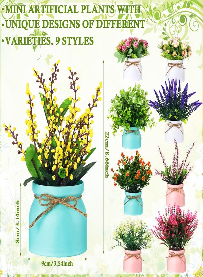 Solsew 9 Pcs Spring Tables Centerpiece Artificial Pot Flowers Small Fake Plants in Vase Artificial Faux Potted Plants with Flowers for Spring Summer Wedding Farmhouse Home Office Table Decor - Image 3