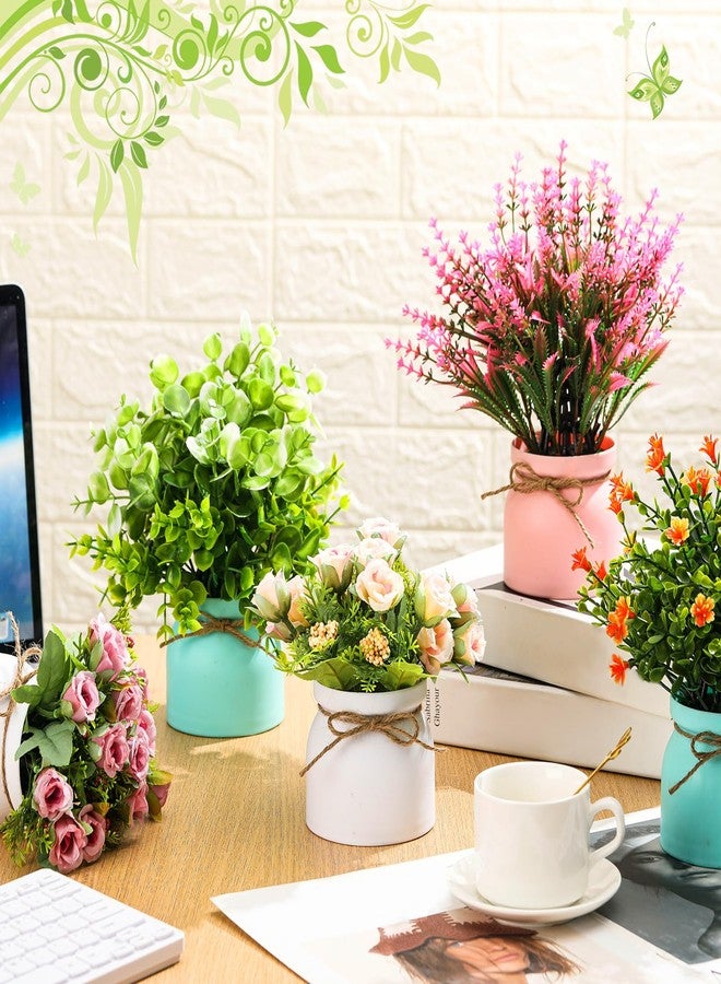 Solsew 9 Pcs Spring Tables Centerpiece Artificial Pot Flowers Small Fake Plants in Vase Artificial Faux Potted Plants with Flowers for Spring Summer Wedding Farmhouse Home Office Table Decor - Image 2