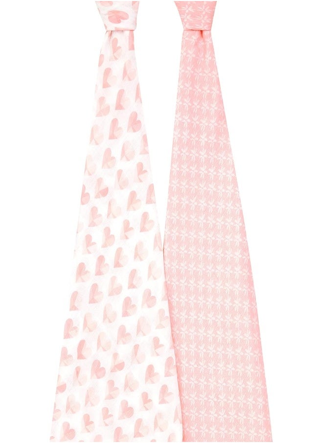 aden + anais aden + anais Swaddle Blanket, Boutique Muslin Blankets for Girls & Boys, Baby Receiving Swaddles, Ideal Newborn & Infant Swaddling Set, Perfect Shower Gifts, 2 Pack, Piece of My Heart  - Image 2
