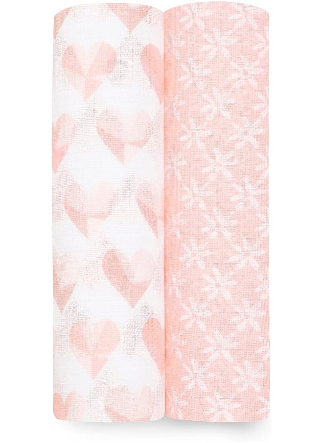 aden + anais aden + anais Swaddle Blanket, Boutique Muslin Blankets for Girls & Boys, Baby Receiving Swaddles, Ideal Newborn & Infant Swaddling Set, Perfect Shower Gifts, 2 Pack, Piece of My Heart  - Image 1
