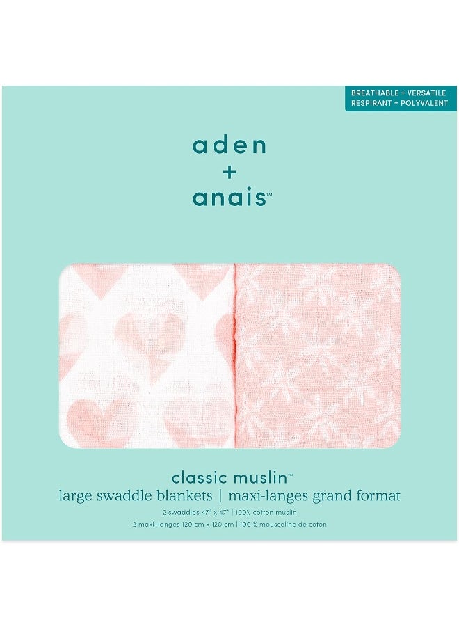 aden + anais aden + anais Swaddle Blanket, Boutique Muslin Blankets for Girls & Boys, Baby Receiving Swaddles, Ideal Newborn & Infant Swaddling Set, Perfect Shower Gifts, 2 Pack, Piece of My Heart  - Image 3