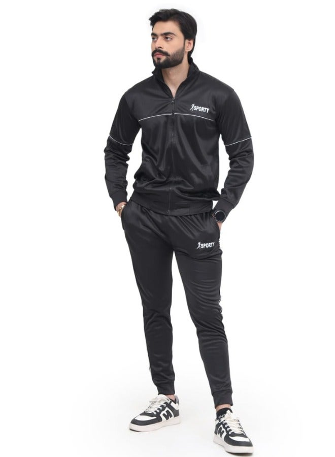 Sporty Essential Black Tracksuit – Lightweight & Durable Men’s Black Tracksuit – 100% Polyester, 220gsm – Comfortable, Breathable & Flexible Activewear for Training, Travel, or Lounge. - Image 1
