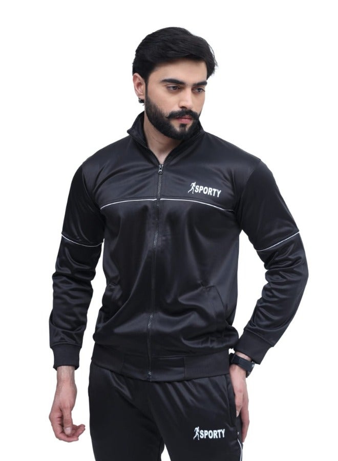 Sporty Essential Black Tracksuit – Lightweight & Durable Men’s Black Tracksuit – 100% Polyester, 220gsm – Comfortable, Breathable & Flexible Activewear for Training, Travel, or Lounge. - Image 2