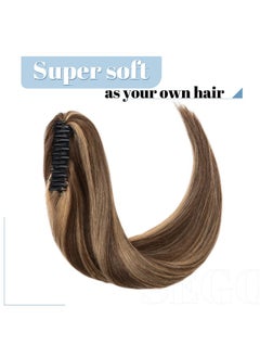 SEGO Claw Clip Ponytail Extension Human Hair Clip In Ponytail Hair Extensions Real Human Hair Pony Tails Hair Extensions Long Straight For Women 14 Inch Medium Brown&Dark Blonde 105 Gram 