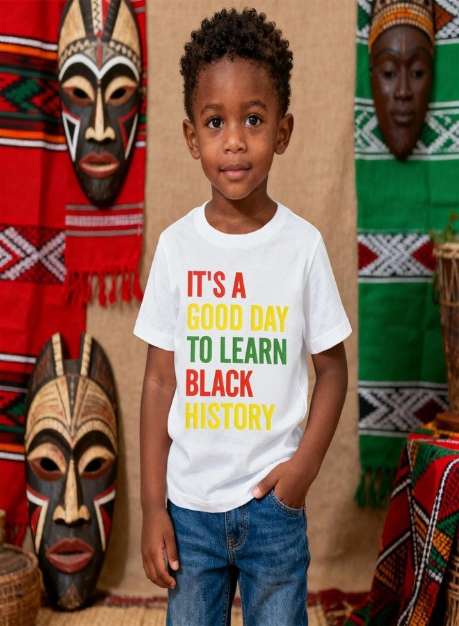 CM C&M WODRO Toddler Boy Girl Black History Month Shirt It's A Good Day to Learn Black History T-Shirt Kid Juneteenth Tee Top (White, 3-4T) - Image 2