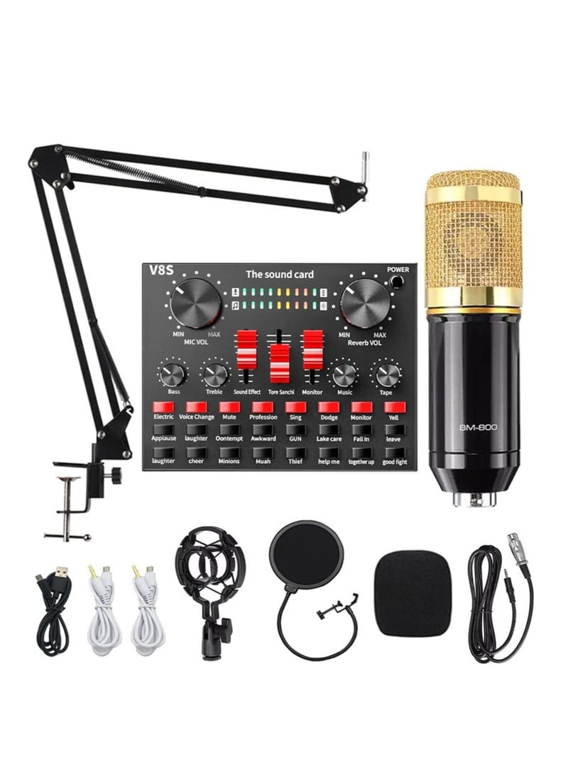 V8S Sound Card Upgraded VM-800 Condenser Microphone Set for Live Streaming Karaoke And Voice Recording Recording Sound Card, Voice Changer Device With Multiple Funny Sound Effect USB Audio Interface  - Image 2