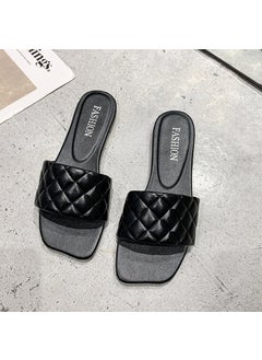 Generic Black Flat Bottom Sandals Womens Summer 2025 New Style Outerwear Niche Weaving One-Row Slippers Comfortable TPR Material Black 