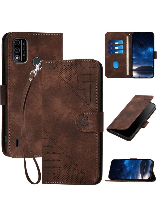 S-TOP Case For Itel A48 Grid Butterfly Embossed Pattern Leather Phone Case with Lanyard - Image 1