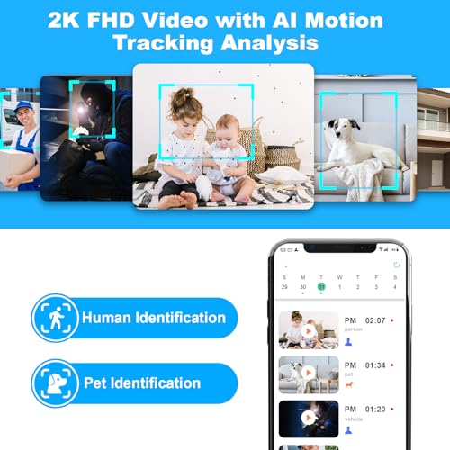 Cloarks 2K Pan/Tilt Security Camera, WiFi Indoor Cameras for Home Security with AI Motion Detection, Pet/Dog/Baby Camera with Phone App, 2-Way Audio, 24/7, Siren, TF/Cloud Storage (Black) - Image 4