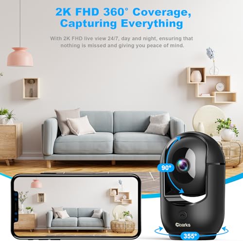 Cloarks 2K Pan/Tilt Security Camera, WiFi Indoor Cameras for Home Security with AI Motion Detection, Pet/Dog/Baby Camera with Phone App, 2-Way Audio, 24/7, Siren, TF/Cloud Storage (Black) - Image 3