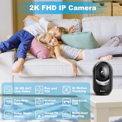 Cloarks 2K Pan/Tilt Security Camera, WiFi Indoor Cameras for Home Security with AI Motion Detection, Pet/Dog/Baby Camera with Phone App, 2-Way Audio, 24/7, Siren, TF/Cloud Storage (Black) - Image 2
