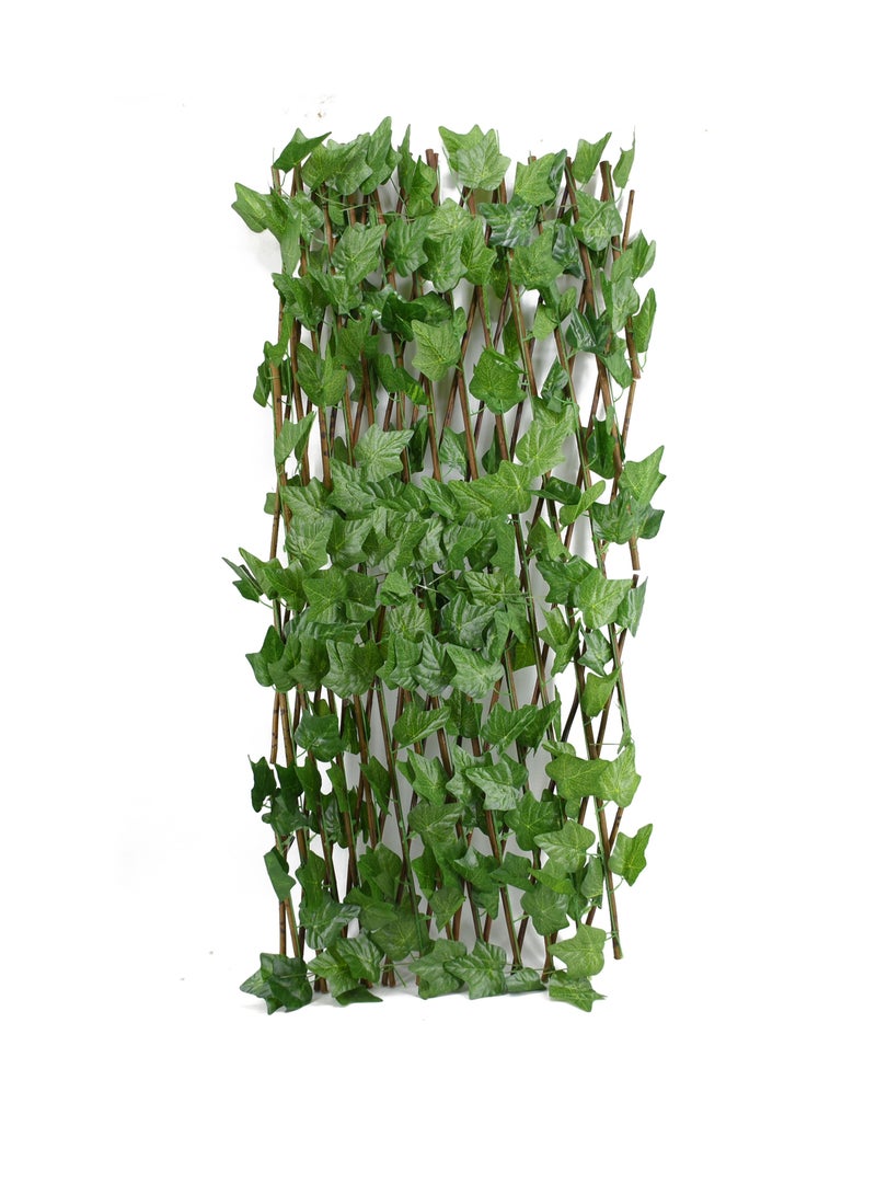 DRAMA HOME Expandable Wicker Fence With Faux Plants Green/Brown 70 CM - Image 1