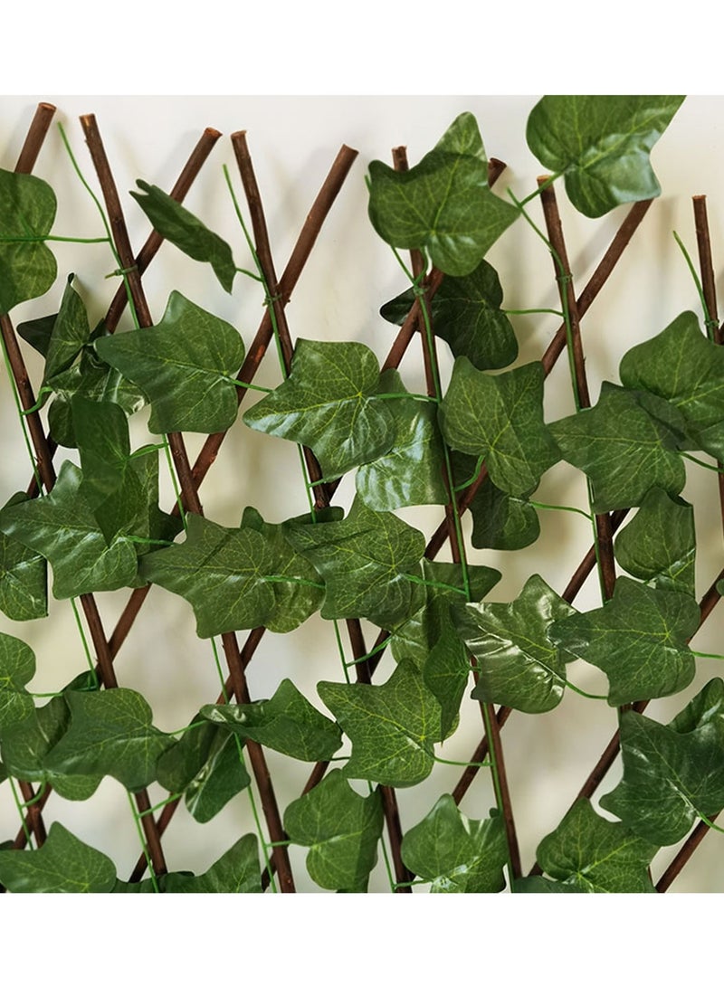 DRAMA HOME Expandable Wicker Fence With Faux Plants Green/Brown 70 CM - Image 3