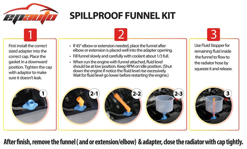 EPAuto Spill Proof Radiator Coolant Filling Funnel Kit - Image 3