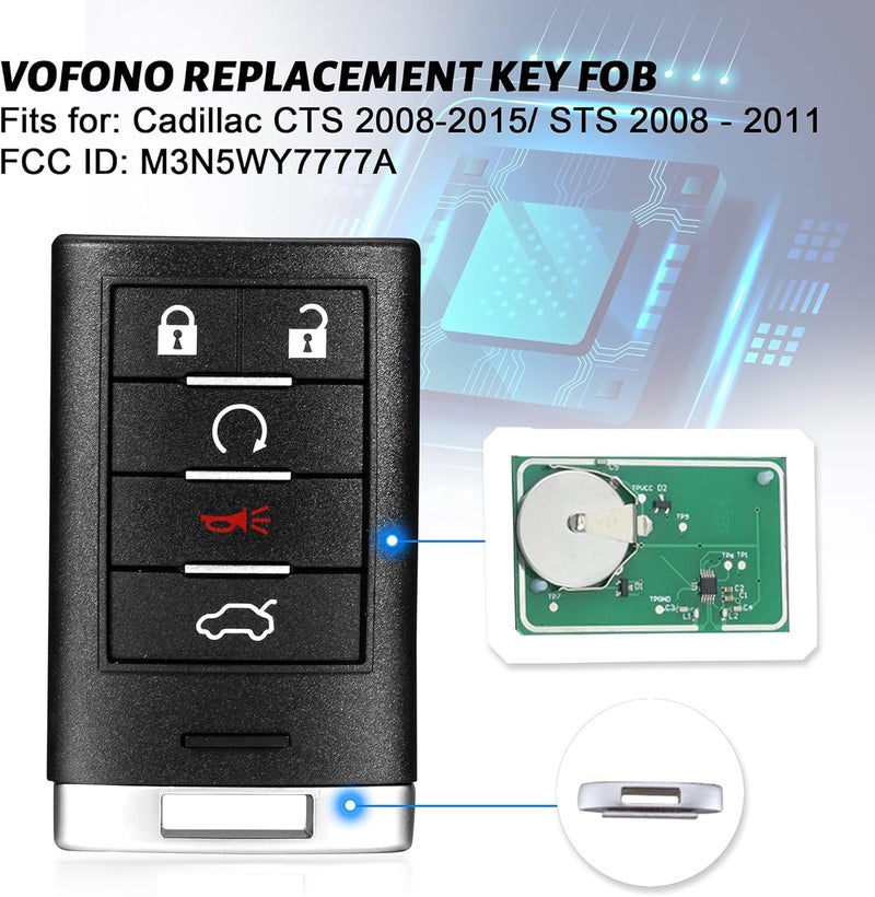 VOFONO Keyless Entry Remote Smart Key fob Compatible with Cadillac STS/CTS 2008-2013 - Image 2