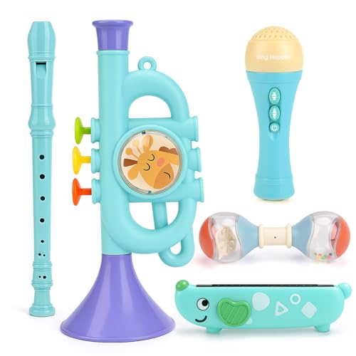Vanplay Musical Toys for 2 3 Year Old Boy Girl Birthday Gifts 5 in 1 Montessori Musical Instruments for Toddlers 24 with TrumpetMicrophoneFluteHarmonica Preschool Learning Toys for Baby 18 Months - Image 1