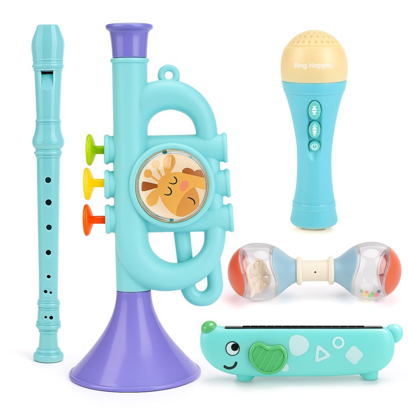 Vanplay Musical Toys for 2 3 Year Old Boy Girl Birthday Gifts 5 in 1 Montessori Musical Instruments for Toddlers 24 with TrumpetMicrophoneFluteHarmonica Preschool Learning Toys for Baby 18 Months - Image 3