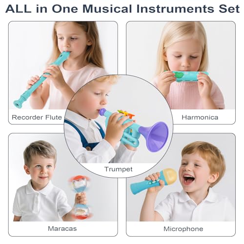 Vanplay Musical Toys for 2 3 Year Old Boy Girl Birthday Gifts 5 in 1 Montessori Musical Instruments for Toddlers 24 with TrumpetMicrophoneFluteHarmonica Preschool Learning Toys for Baby 18 Months - Image 5