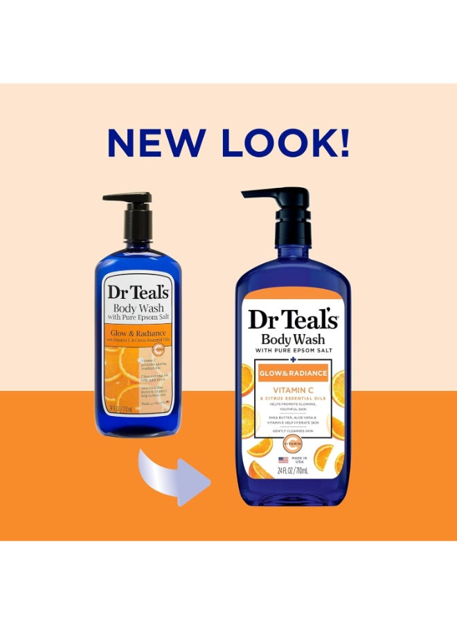 Dr Teal's Pack Of 2 Epsom Salt Body Wash with Vitamin C & Citrus Oils for Glow & Radiance - Hydrates & Conditions Youthful Skin 710ml x 2 - Image 3