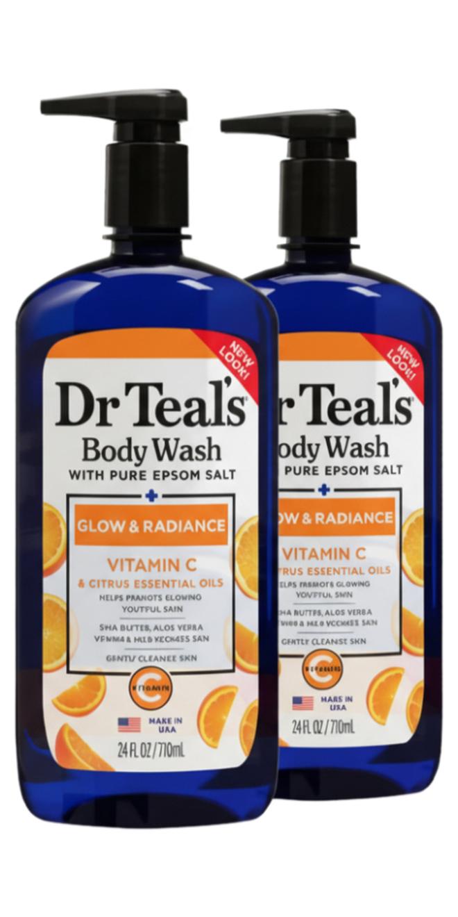 Dr Teal's Pack Of 2 Epsom Salt Body Wash with Vitamin C & Citrus Oils for Glow & Radiance - Hydrates & Conditions Youthful Skin 710ml x 2 - Image 1