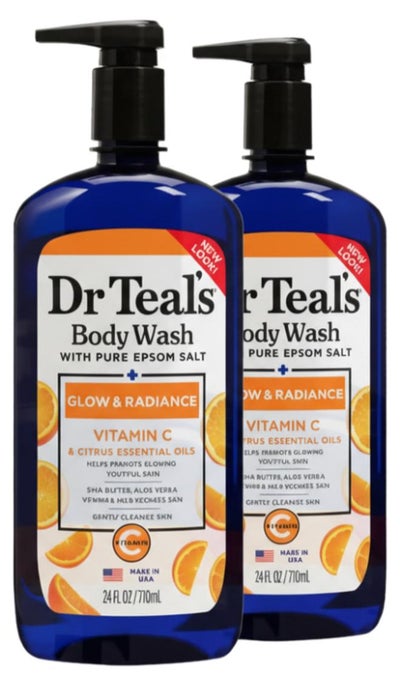 Dr Teal's Pack Of 2 Epsom Salt Body Wash with Vitamin C & Citrus Oils for Glow & Radiance