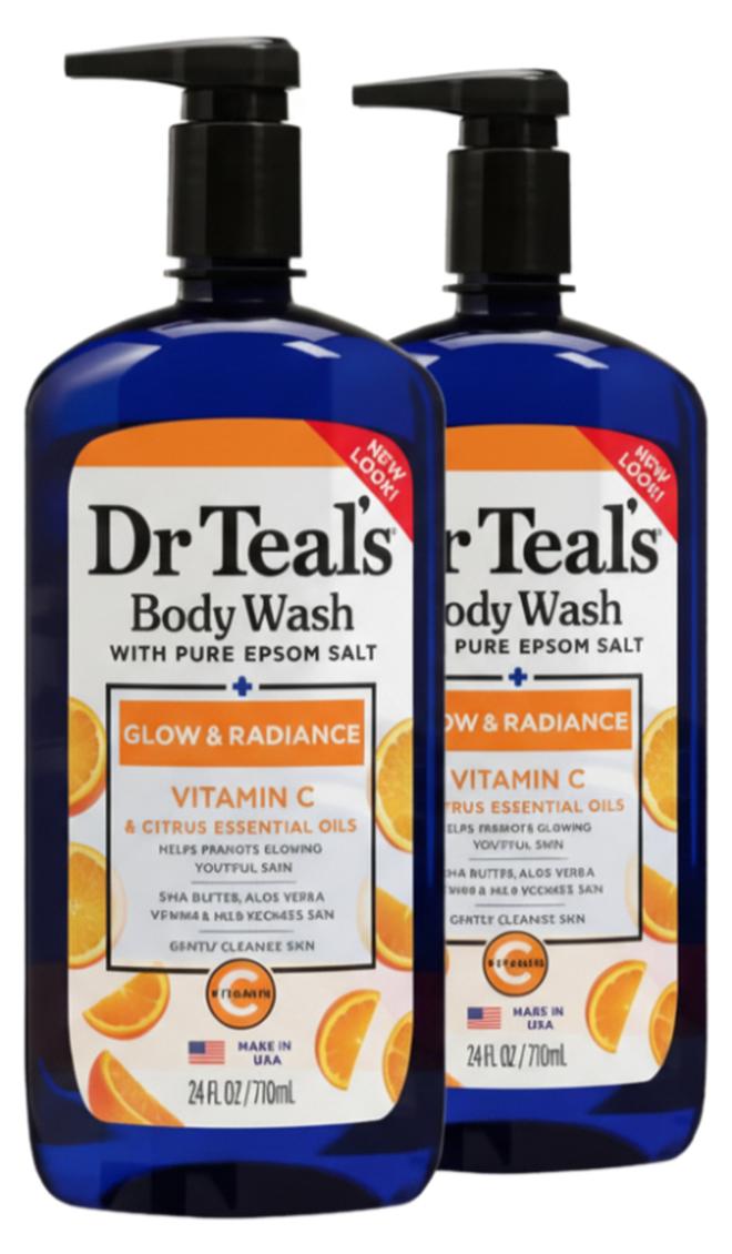 Dr Teal's Pack Of 2 Epsom Salt Body Wash with Vitamin C & Citrus Oils for Glow & Radiance - Hydrates & Conditions Youthful Skin 710ml x 2 - Image 1